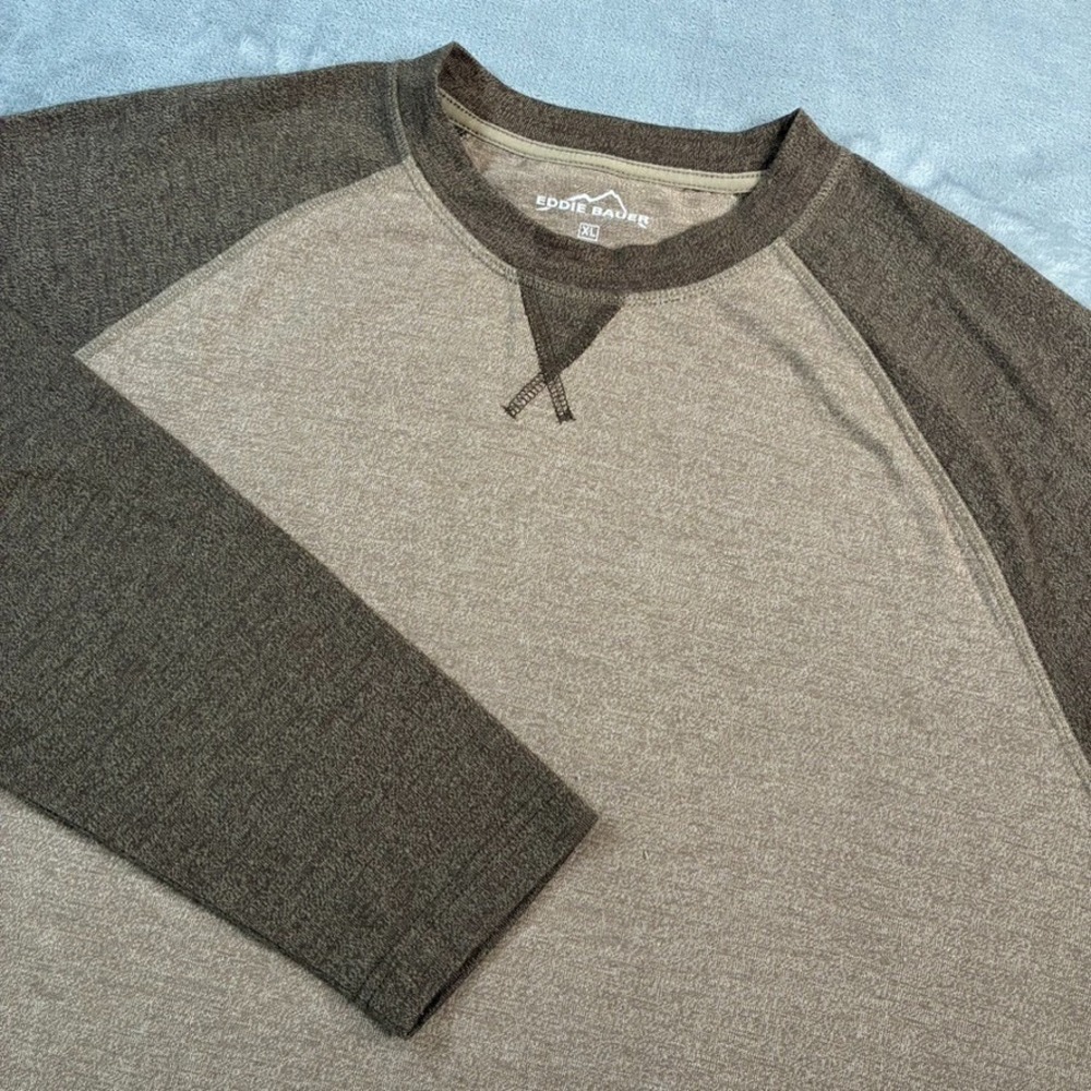 Eddie Bauer Men's Long Sleeve Crew Neck Sz XL Brown Cotton‎ Brushed Jersey Tee